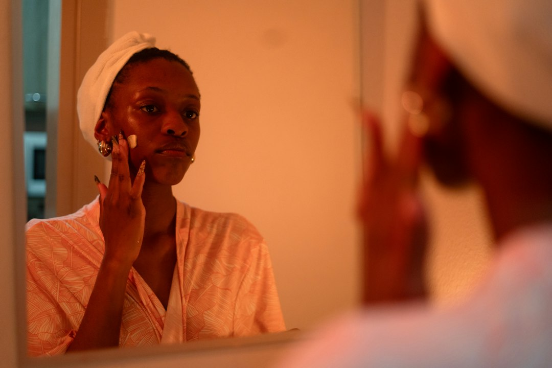 Editorial photo illustrating daily facial skin care, not a Desert Mountain client